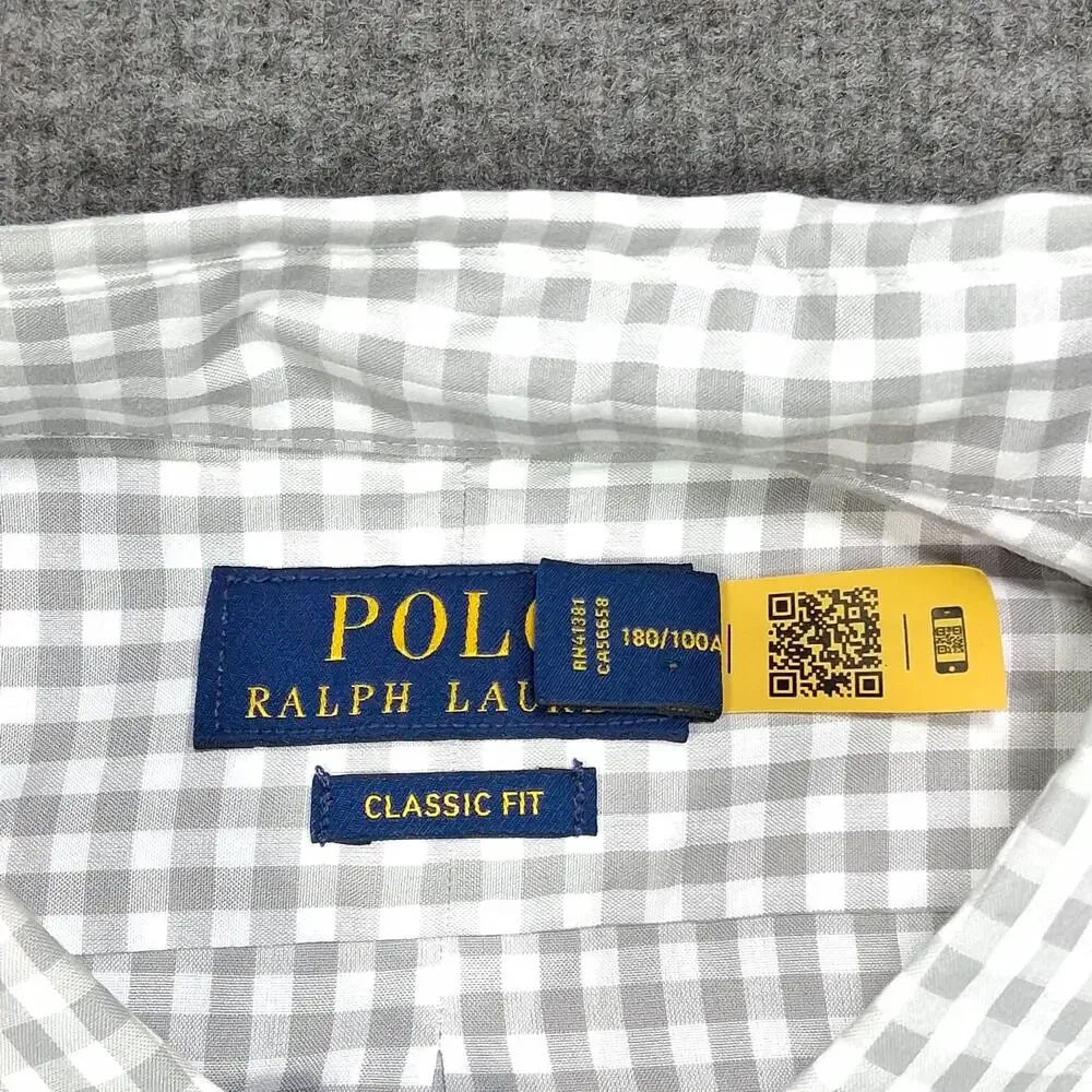 Polo Ralph Lauren Shirt Mens XL Gray Check Classic Fit Long Sleeve Button Up